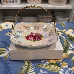 Elegant Floral Serveware Dish with Gold Handle